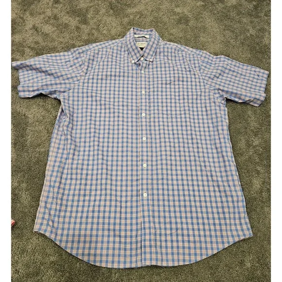 L.L. Bean Men's Plaid Short Sleeve Button-Up Shirt Large Cotton Wrinkle Free - Picture 2 of 6